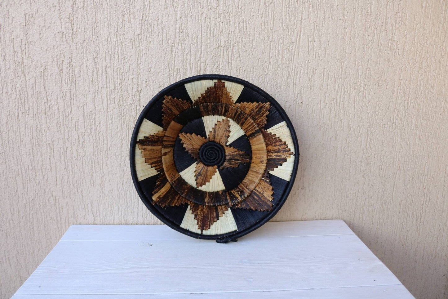 Handwoven African wall basket, Rwanda wall and fruit basket