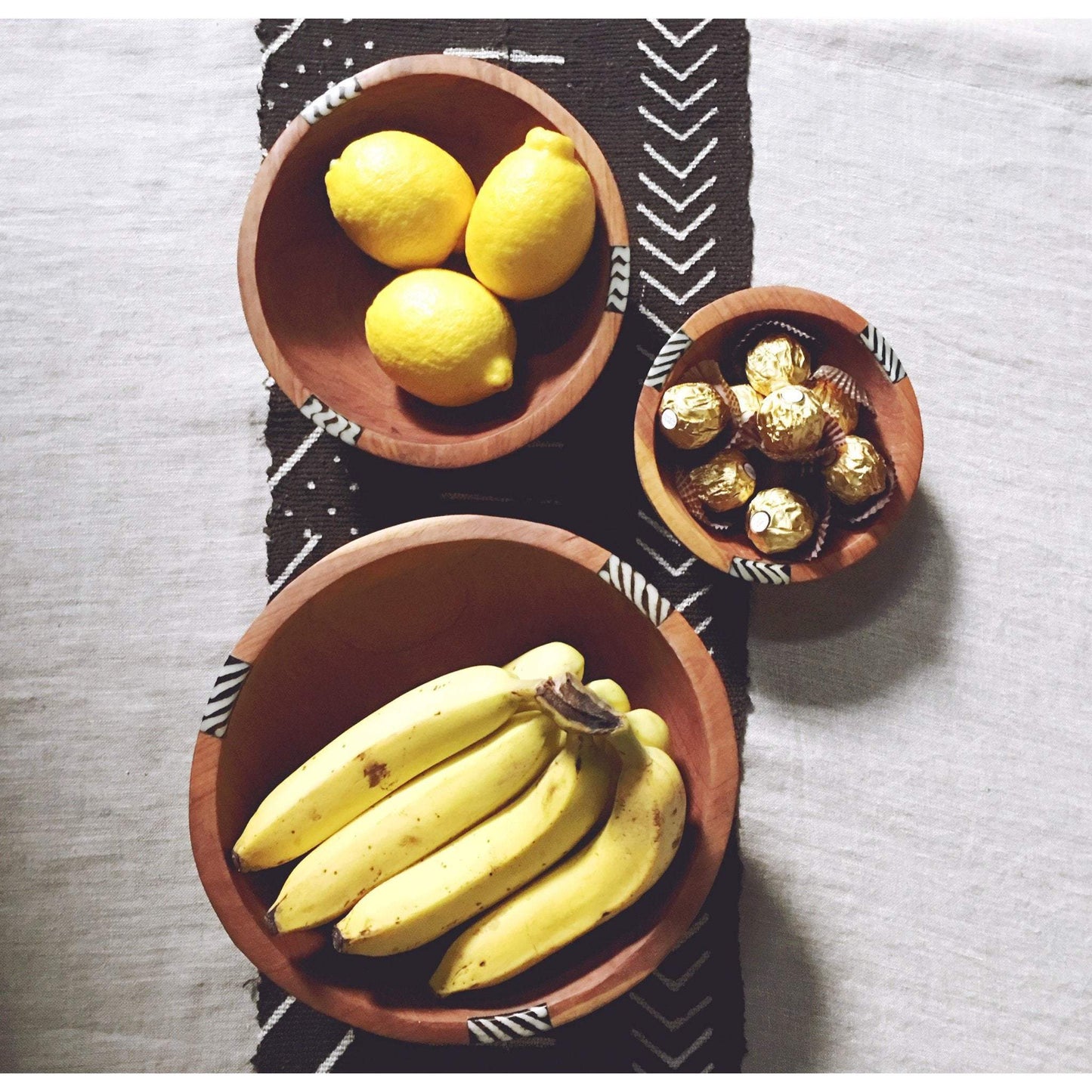 Set of Hand curved African Olive Wood Salad fruit Bowl