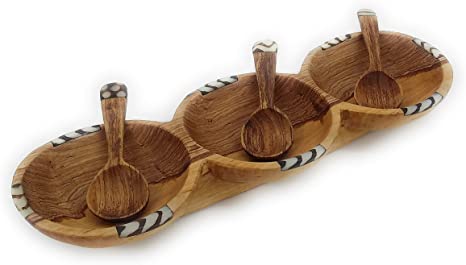 Triple Olive Wood Hand Carved African Salad bowls, Serving bowls.